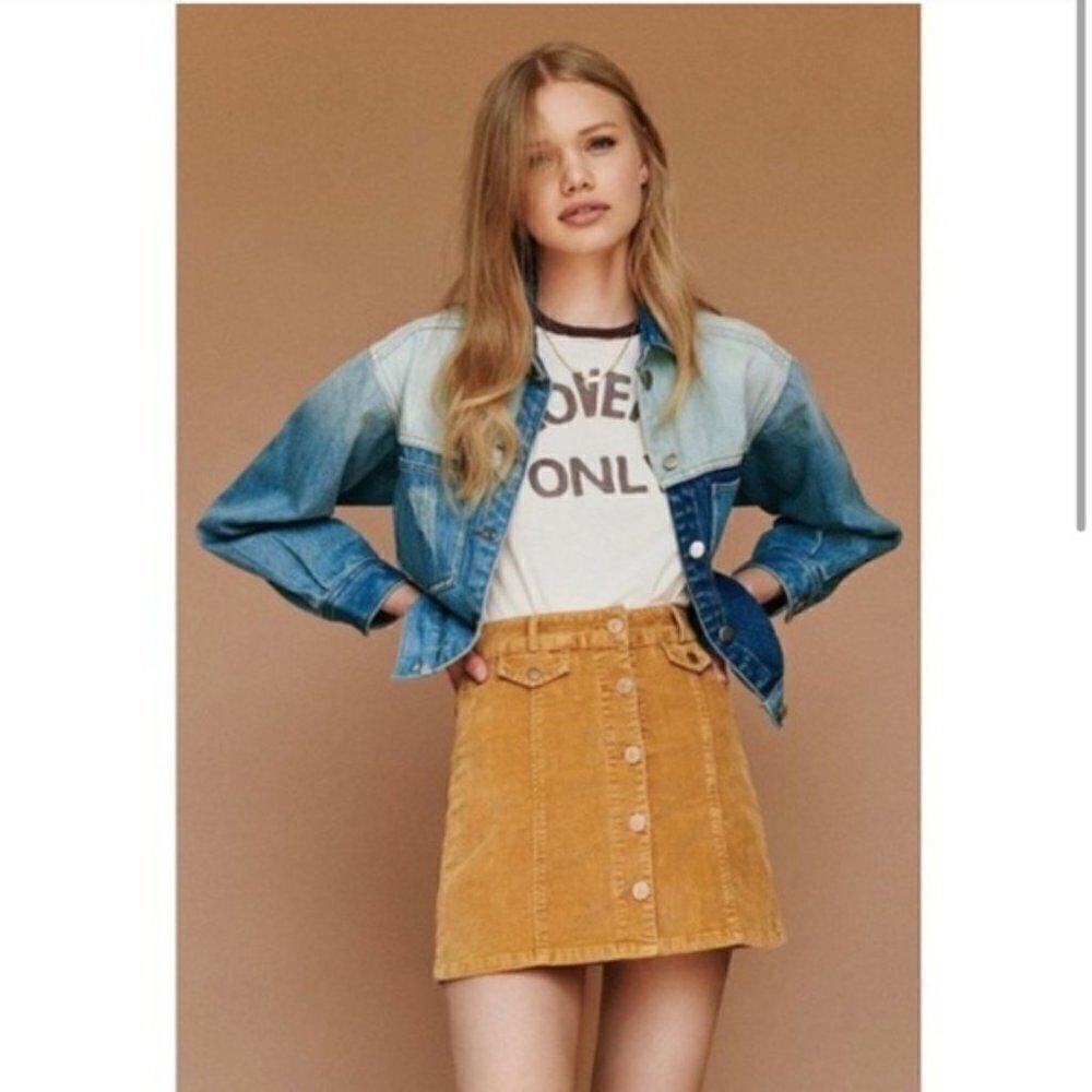 Urban Outfitters BDG Mustard Marigold Yellow Button‎ Down Corduroy Mini Skirt 0